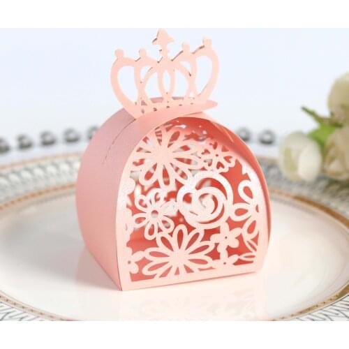 Diamond Crown Candy Box Laser Cut Paper Baby Shower Decoration Treat Wedding Bitrhday Gifts For Guests Favors Party Supplies