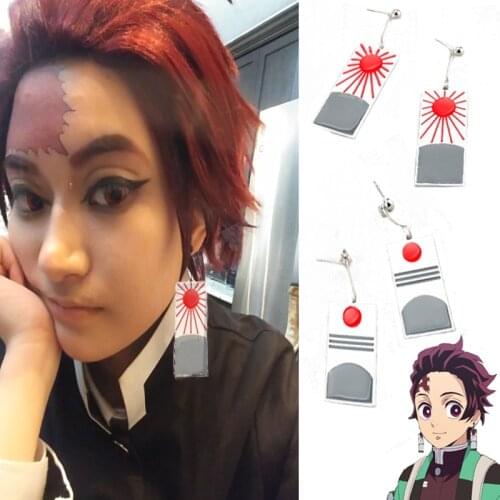 Anime Demon Slayer Kimetsu No Yaiba Kamado Tanjirou Earring Ear Clip Cosplay Prop Kamado Nezuko Metal Sun Dangle Earring Gift