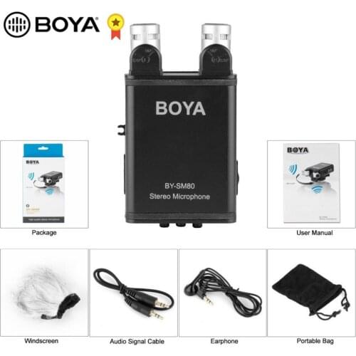 BOYA BY-SM80 Capacitive 2-Channel Stereo Microphone Interview Microphone Camera Stereo Recording Directional Microphone