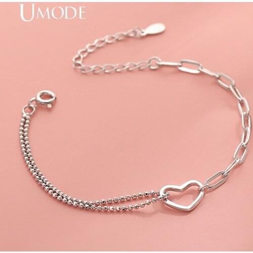UMODE NEW Fashion Heart-Shaped Hip Hop Tennis Round Bead Chain Bracelet for Women Extension Chain Bracelets Jewelry LUB0237