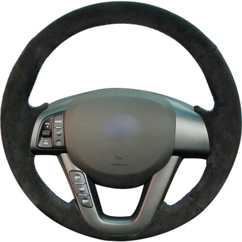 Black Suede DIY Hand-stitched Car Steering Wheel Cover for Kia K5 Optima 2008 2009 2010 2011 2012 2013