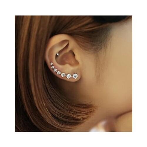 Colorful Ear Cuff Earrings for Women Four-Prong Setting 7pcs CZ Crystals Rose Gold Color fashion Jewelry Xmas E527 E534 E548