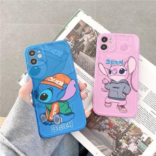 Disney Cartoon Stitch Photo Frame Four Corners Shatter-resistant Silicone Mobile Phone Soft Shell for IPhone12, IPhone11