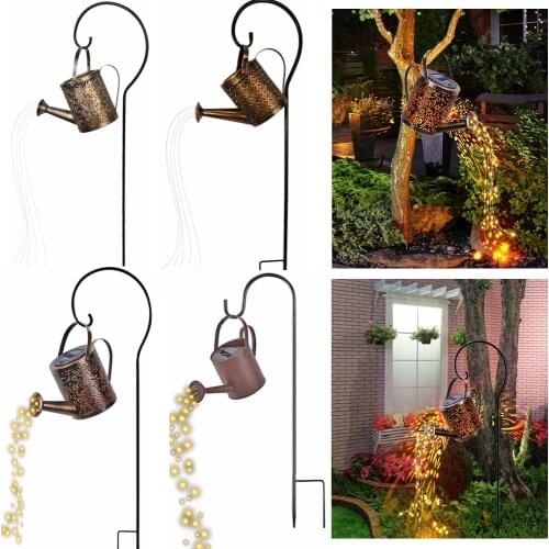 Wrought Iron Hollow Out LED Solar Light Solar Lamp Outdoor Waterproof Metal Watering Can Sprinkles Fairy Light Garden Decoration