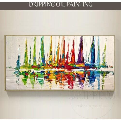 Artist Hand-painted High Quality Abstract Modern Art Boat Oil Painting on Canvas Abstract Colorful Landscape Boat Oil Painting