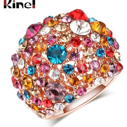 Kinel Luxury Big Crystal Ring 585 Rose Gold Color Wedding Rings For Women Exaggerated Punk Vintage Jewelry Gift 2021 New