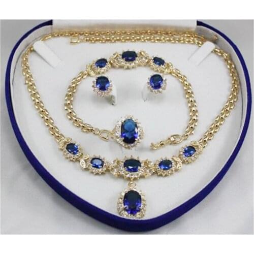 Luxury Fine Jewelry Set Fashion Red Green Blue Zircon Pendant Necklace Bracelet Ring Earrings Exquisite Party Evening Women Gift