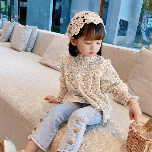 Girls Korean Fashion Western-style jeans 2021 autumn new slim flared pants trousers baby comfortable slim stretch pants