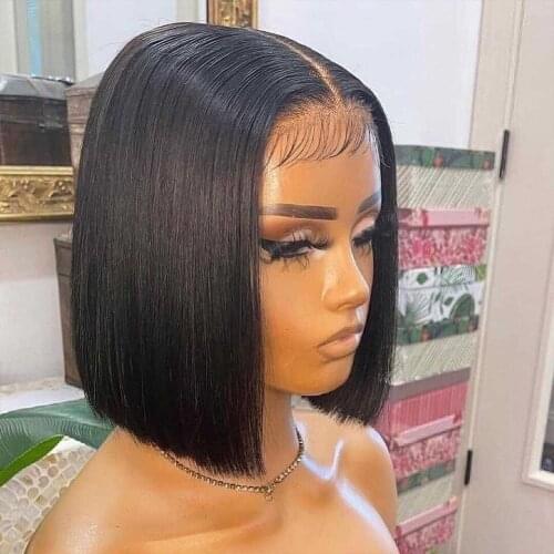 Short Bob Lace Front Wigs Synthetic Straight Hair For Afro Black Women Dark Brown Color Middle Part Bob Daily Wig