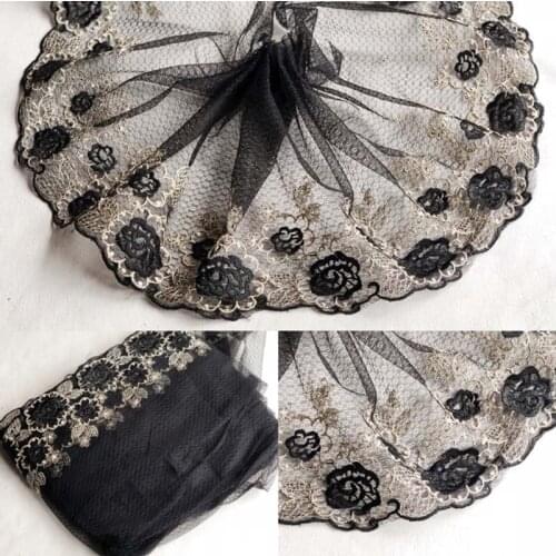 10meters Embroidery Lace Trim Floral Applique Ribbon Black Fabric 19cm Wide Tablecloth Table Flag Laces Fabrics