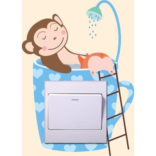 Cute Animal monkeyBathing cat rabbit Light Switch Removable home Wall Sticker for Kids Baby Nursery Home Decal Murla Decor