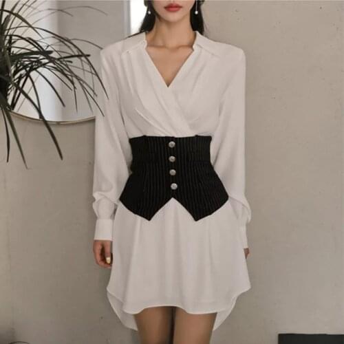 Fashion women new arrival solid color casual personality slim autumn comfortable temperament turn-down party dress gift a belt