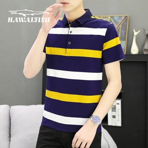 Polo men shirt 2021 summer new polo shirt youth mens striped T-shirt middle-aged and elderly thin lapel T-shirt