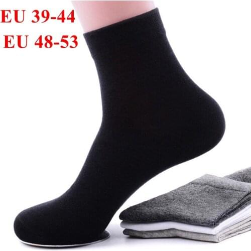 Plus Large Big Size 48-53 Mens Dress Socks EU 39-44 Business Crew Socks 6 Pairs Simple Solid Black Blue Cotton Men Winter Socks