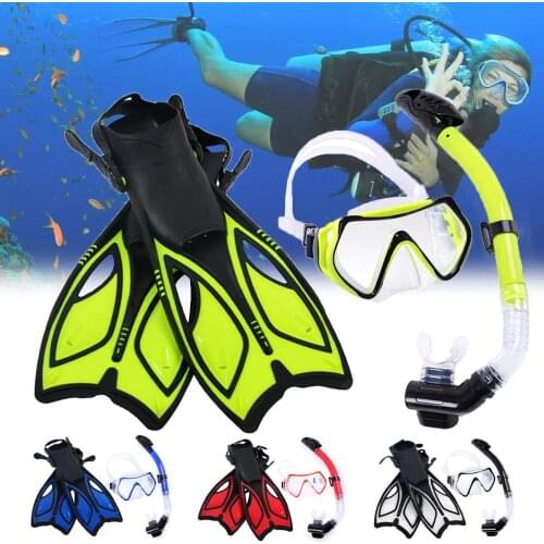 Professional Snorkel Set Diving Mask Underwater Scuba Mask Swim Fins Free Breathing Dry Top Snorkel Glasses + fins + snorkel