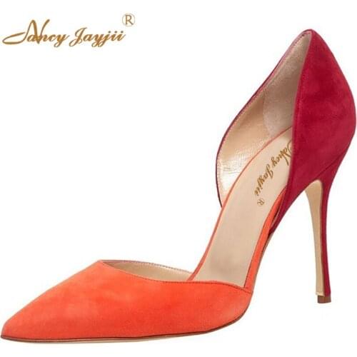 Nancyjayjii Vita Suede Pumps Summer Fashion Orange&Navy Blue Pointed Toe 10cm High Heels Women Shoes Dress&Party Pumps Big To 16