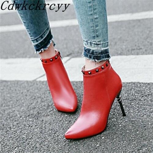 Winter New pattern fashion Cusp black sexy rivet Short boots Fine heel Add wool Keep warm Women Boots plush size 34-43