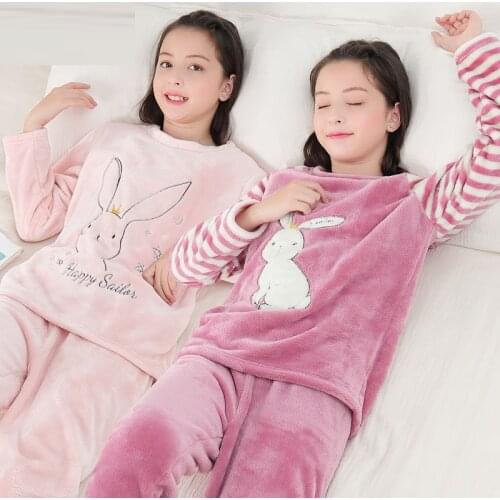 Boys Girls Clothes Pajamas Set Flannel Fleece Warm Catoon Sleepwear Teen Home Suit Winter Fall Spring 6 8 10 12 14Y Pyjamas Kids