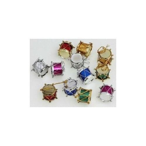 Wholesale free shipping Low Price fashion mulcticolour Mini 2.3CM Christmas party tree drum/surname Ornaments/pendants 12PCS/Bag