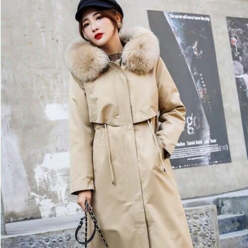 Fur Coat Parka Big Fox Fur Collar Detachable Liner Full Pelt Rabbit Fur Coat Winter New Thick Warm Long Female Plus Size Jacket