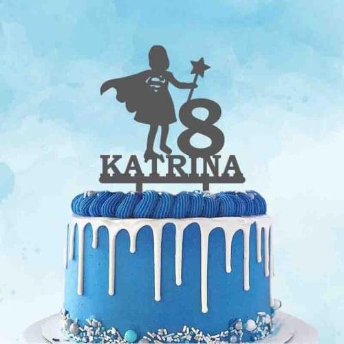 Personalized Birthday Cake Topper Custom Name Age Super Girl Magic Wand For Birthday Party Cake Decoration Topper