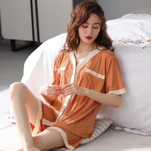 Women Pajama Sets New Fresh Students Sleepwear Large Size Modal Cotton Home Clothes V Neck Loungewear Pijamas Femme 3XL