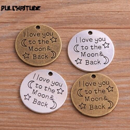6pcs 25mm Two Color Metal Zinc Alloy Round Letter Moon Star Charms Fit Jewelry Medical Plant Pendant Makings