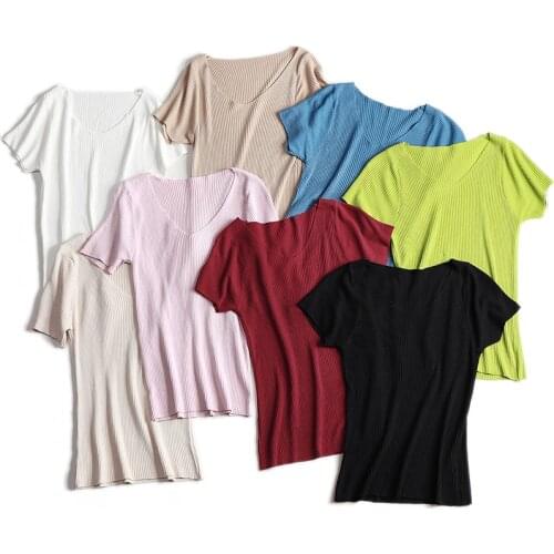 Casual Base Female Knitting Shirts 2021 Korea Pullover Knitted Short Sleeve Knitted Sweater Women Spring Summer Slim Basic Solid