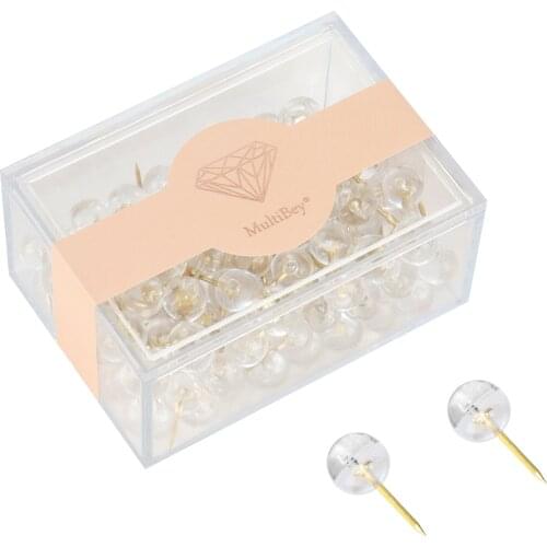 Clear Gold Ball Push Pins Plastic ThumbTacks For Map Cork Board Memo Board Photo Wall 100PCS Diamond Push Pins In Reusable Box