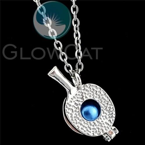 R-K1139 Copper Table Tennis Racquet Beads Cage Pendant Perfume Diffuser Aroma Pearl Cage Locket Necklace