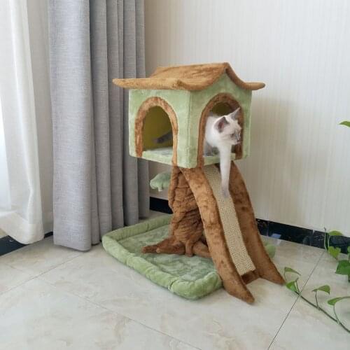 Luxury large wooden cat litter cat tree cat climbing frame, tree house pet supplies