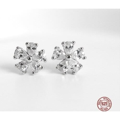 LKO 925 Sterling Silver Stud Flower Earrings High Quality Woman Fashion Sweet Shiny Jewelry New Hot Sale Earrings