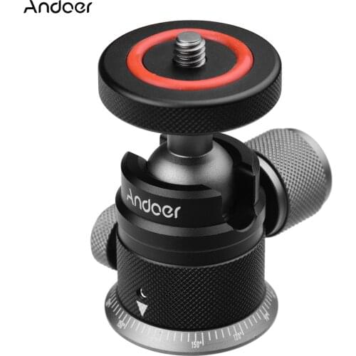 Andoer Aluminum Alloy Tripod Ball Head Mount Panoramic 360° Swivel 180° Flip with Scaled Base Universal 1/4 Mounting for DSLR