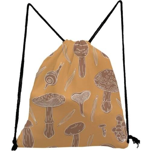 Pretty Yellow Backpack Mushroom Printed Drawstring Bags Practical Shoe Bag to School High Capacity Storage Bag Portable Book Bag