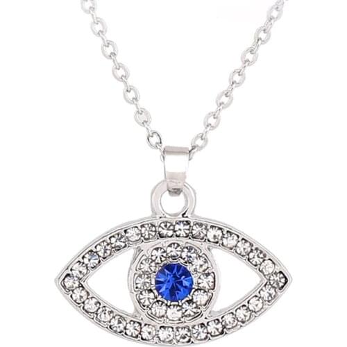 Elegant Silver Plated Blue Crystal Rhinestone Evil Eye Pendant Necklace Chain Charm Fashion Women Jewelry Birthday Gifts
