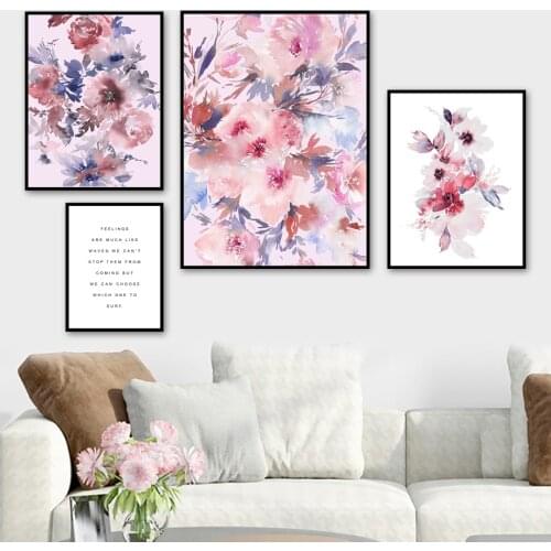 Modern Minimalist Watercolor Pink Flower Wall Art Canvas Painting Nordic Posters And Prints Wall Pictures For Living Room Decor