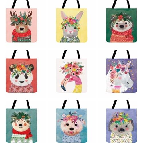 Ladies Bag Shoulder Bag Lovely Animal Illustration Art Print Tote Bag For Women Casual Tote Outdoor Beach Tote Bags Shopping Bag