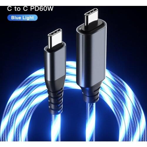 60W/20W USB C to USB Type C Glowing Cable PD 5A Fast Charging USB C Cord Type C Charger For iPhone Xiaomi Samsung Macbook iPad