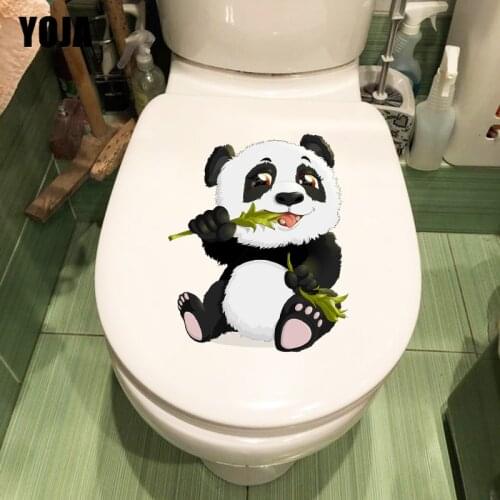 YOJA 18.9×22.7CM Panda Eating Bamboo Living Room Wall Stickers Creative Cartoon WC Toilet Decor T1-2846