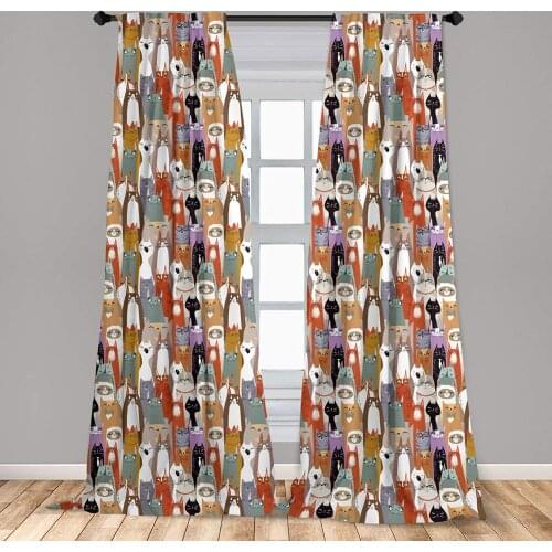 Cat Curtains Kitty Characters with Funny Expressions Cheerful Humorous Feline Family Art Window Curtains for Living Room Bedroom