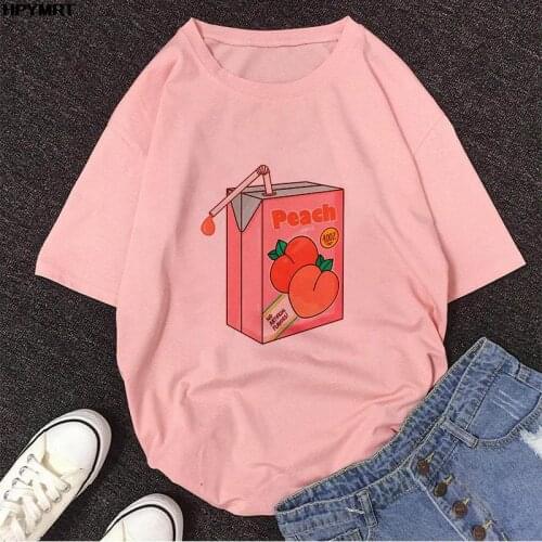 Women T Shirt Peach Drink Printed Tshirt Fun Summer Short-sleeve Harajuku Womens T-shirt 90s Girls Tee Female Tops Tee Clothing