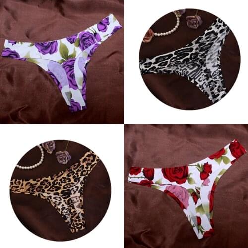 Women Leopard Rose Sexy Cotton G String Thongs Low Waist Sexy T Panties Flower Briefs Ladies Seamless Tanga Underwear