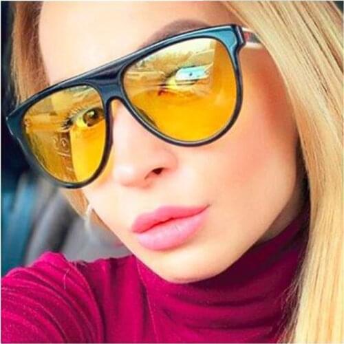 Print Stripe Leg Oval Sunglasses Women 2019 Luxury Brand One Piece Flat Top Sun Galsses Women Yellow Lens Eyewear Ins New Shades