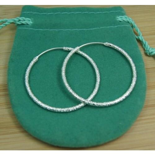 BABYLLNT 925 Sterling Silver Scrub Matte Round Circle 35/50MM Big Hoop Earrings for Women European Fashion Jewelry Gift Hot Sale