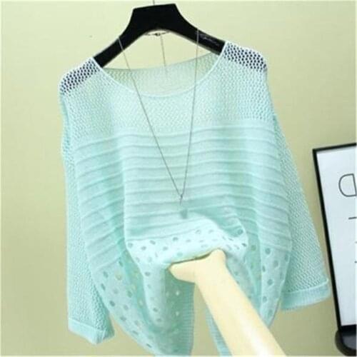 Ladies Summer Hollow Out Pull Knitted Causal Tops Ladies Knitwear Fashion Jumper Solid Women Pullovers Korea Knitwear Female