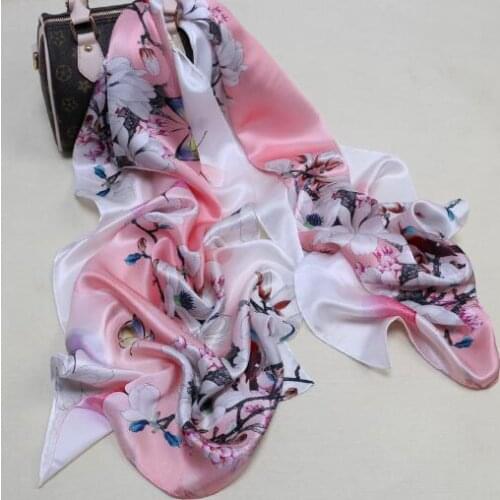 Women Winter Long Scarf Shawl Spring Autumn Female Genuine Silk Scarves Printed Summer 100% Mulberry Silk Beach Cover-ups