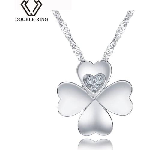 DOUBLE-R Sterling Silver Necklaces Girls 0.02ct Diamond 925 Sterling Silver 18" Pendants Romantic Engagement Body Jewelry Gift