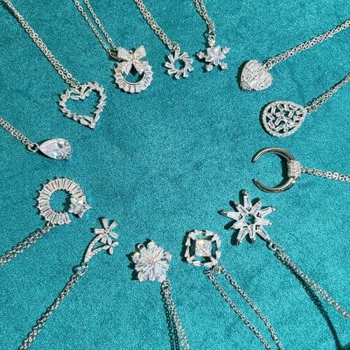 12 Pcs/Lot Female Wedding Accessories Shiny Clear Zircon Crystal Snowflake Pendant Necklace For Women
