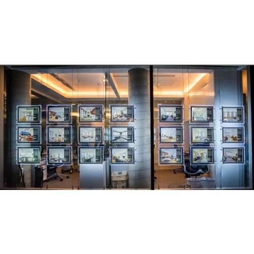 21PCS A4 Single Side Landscape Cable Wires Hanging Acrylic Frame LED Lighted Up Panel Light Box for Estate Agent Window