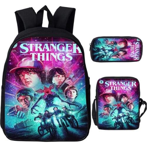 Mochila Stranger Things Backpack 3 Pcs Set School Bags Shoulder Bag Pen Case Boys Girls School Backpacks Teenage Anime Bookbags